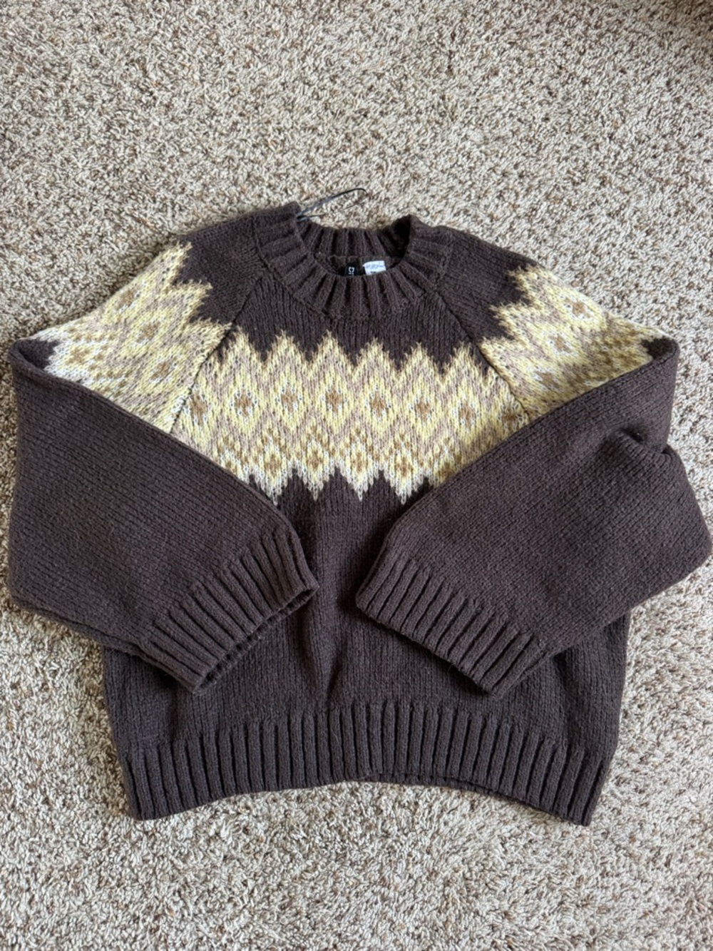 Men's Brown Fair Isle Sweater with Cream Pattern